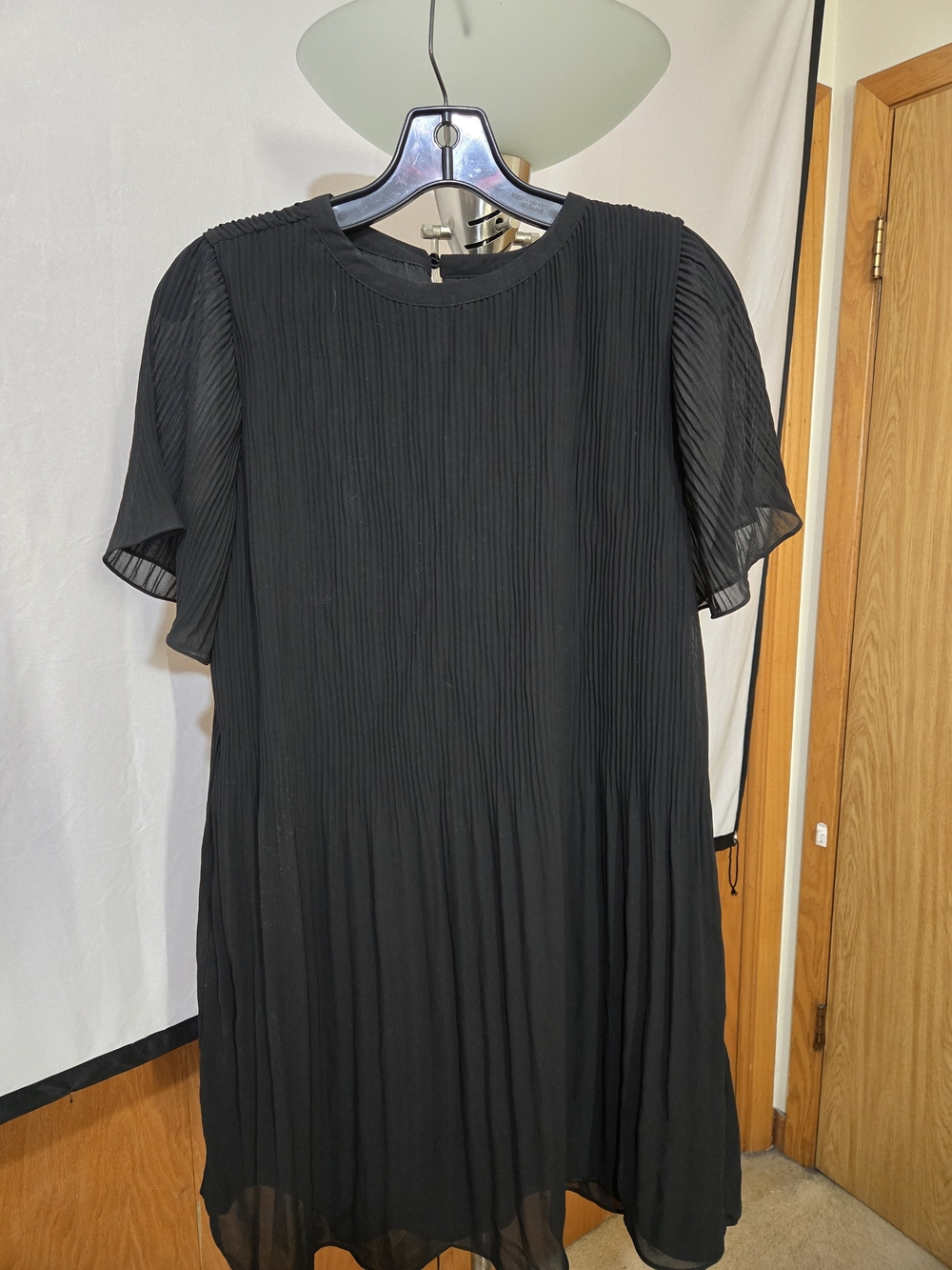 Naked Zebra Black Pleated Mini Dress with Flutter Sleeves